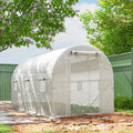 Hoop House Greenhouse with 2 Support Rods, Mesh Door, Walk-in Greenhouse, White