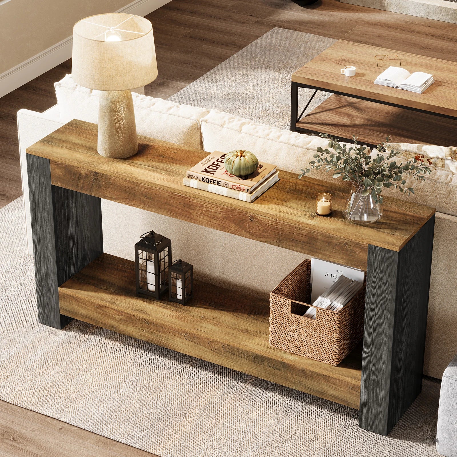 Rustic Entryway Console Table, 63" Long Sofa Table Behind Couch Table