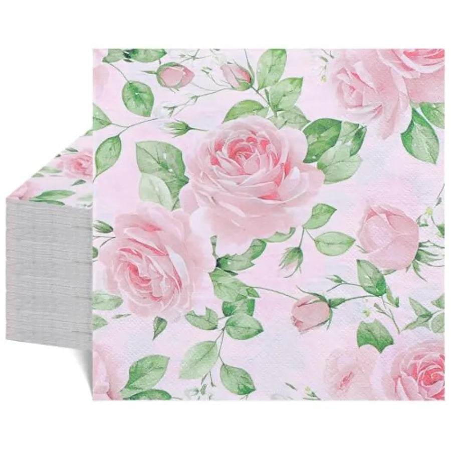 50 Pcs Pink Floral Napkins