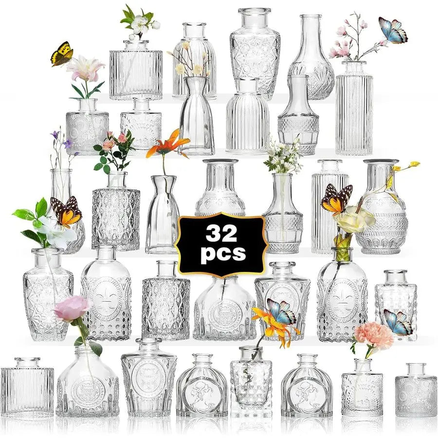 Bud Vase Set of 32PCS Wedding Centerpieces for Tables,Mini Clear Bud Vases for Flowers,Small Flower Vases Suitable for Birthday