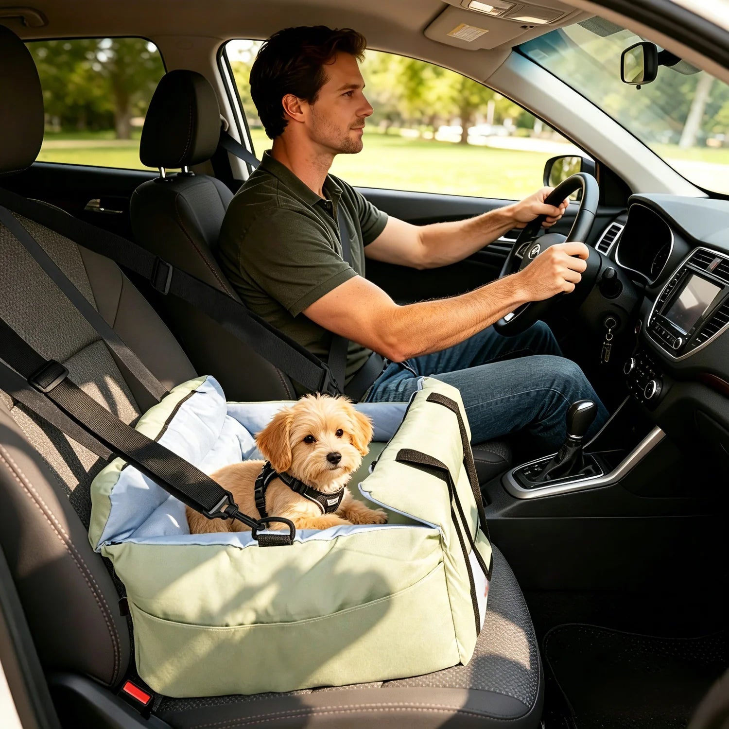 Washable Pet Booster Car Seats with Safety Belt
