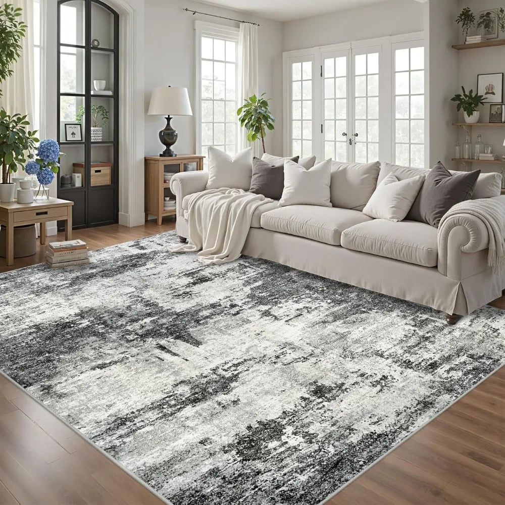Abstract Washable Rug with Anti-Slip Backing Non-Shedding Stain-Resistant Soft Modern Large