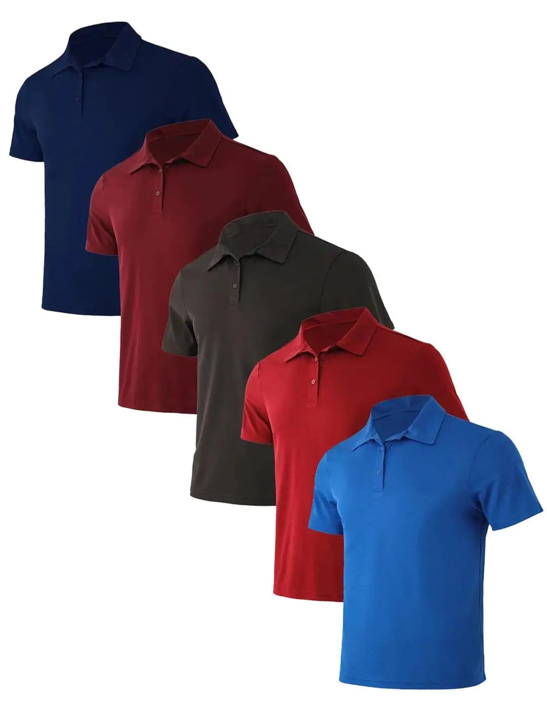 5 Pack Mens Polo Shirt Short Sleeve Sports Golf Tennis T-Shirt Moisture-Wicking Summer Shirts for Work Casual Athletic