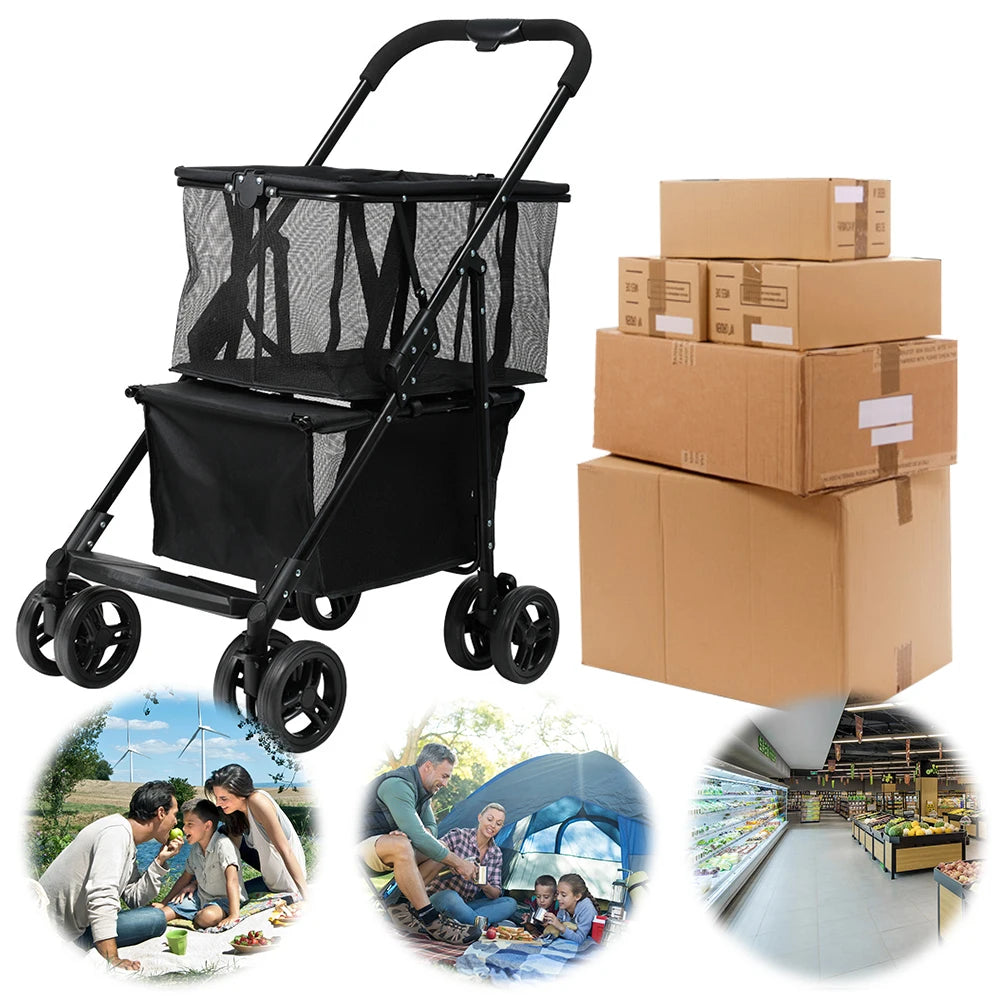 Portable Shopping Cart Removable Basket Collapsible Grocery Cart for Laundry Camping