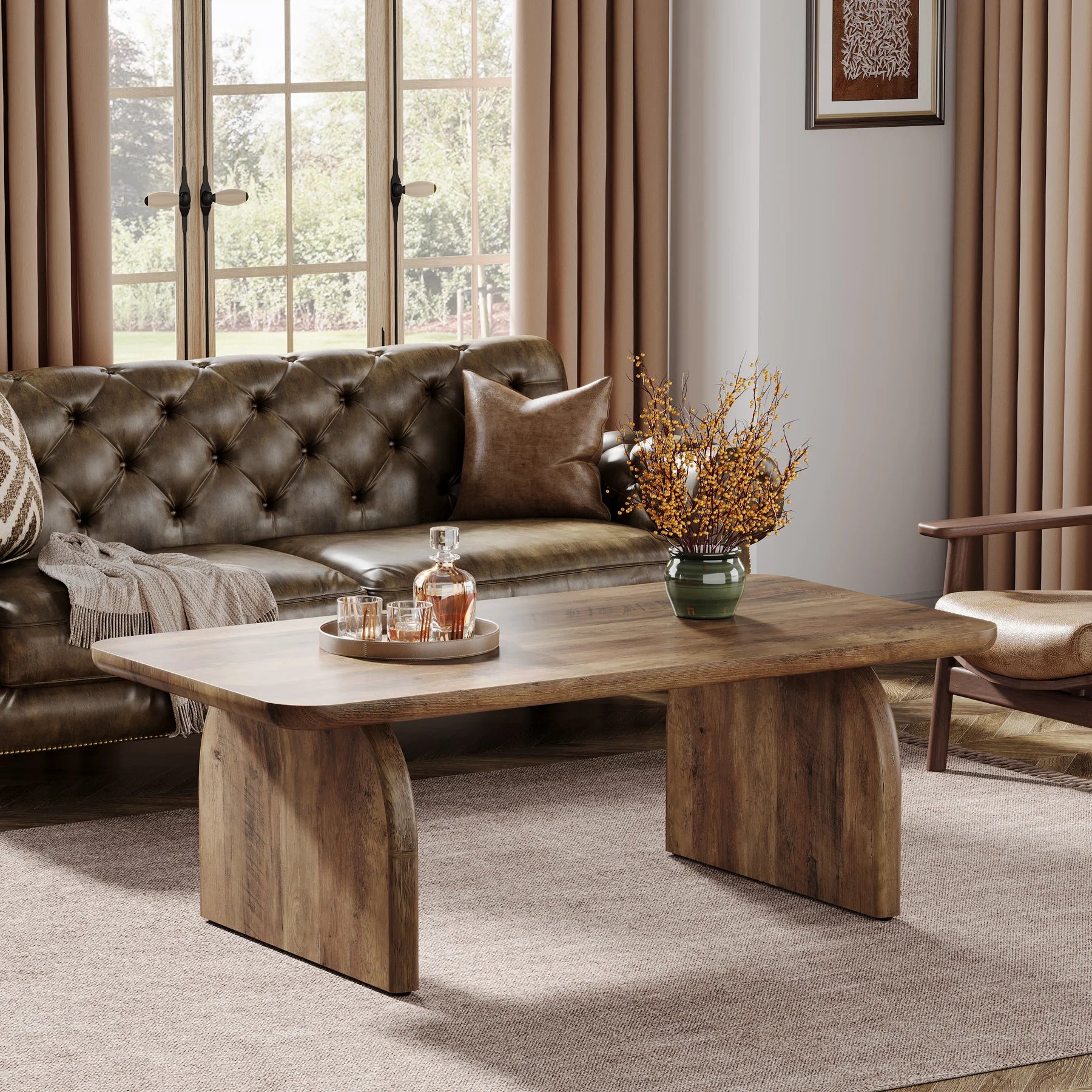 Farmhouse Rectangular Coffee Table, 47.24-Inch Engineered Wood Center Cocktail Tea Table with Sturdy Base