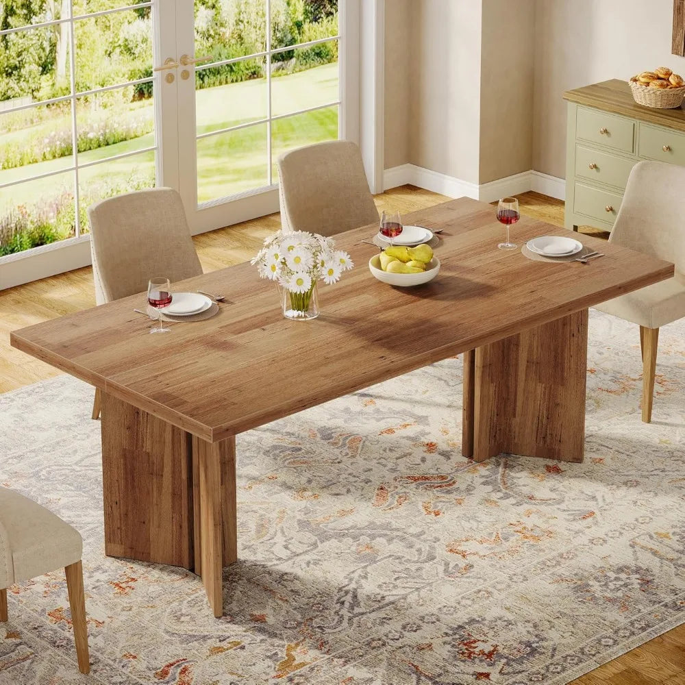 Farmhouse Dining Table for 4 to 6 People, 63-inch Rectangle Wooden Kitchen Table with Large Tabletop and Heavy Duty,