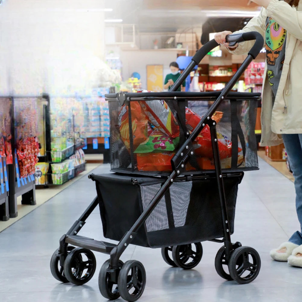 Portable Shopping Cart Removable Basket Collapsible Grocery Cart for Laundry Camping