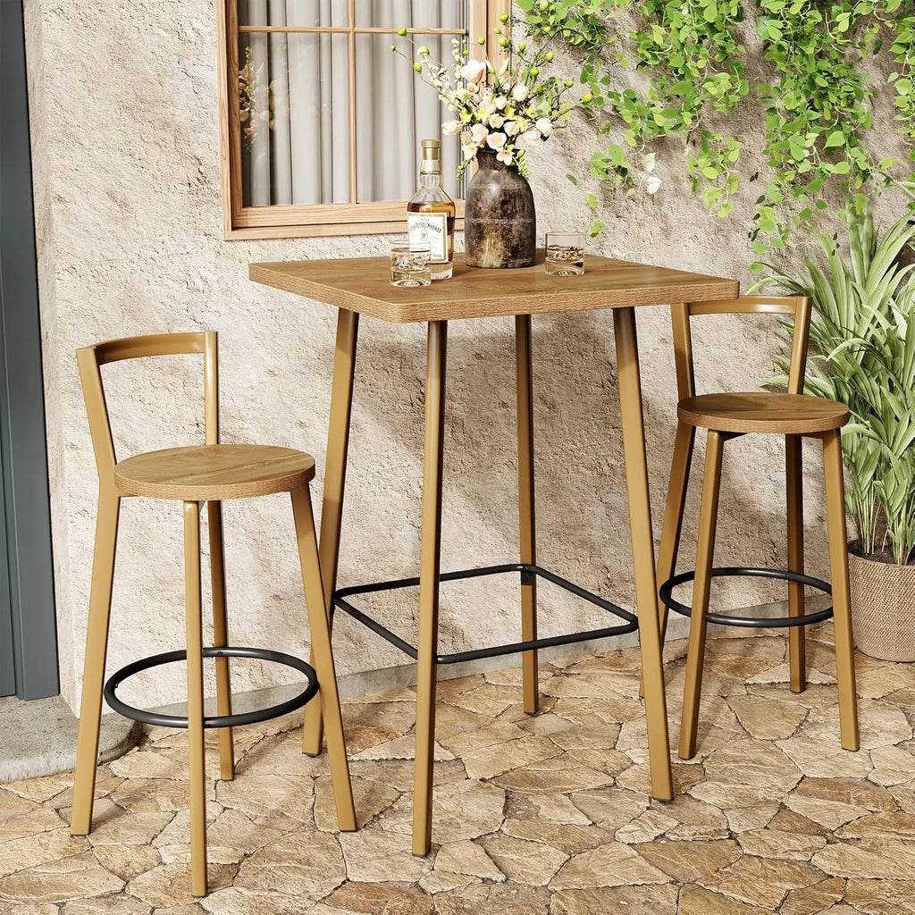 39.4"H Square Bar Table Set with 2 Stools