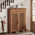 5-Tier Wooden Shoe Cabinet with Louvered Doors, Freestanding
