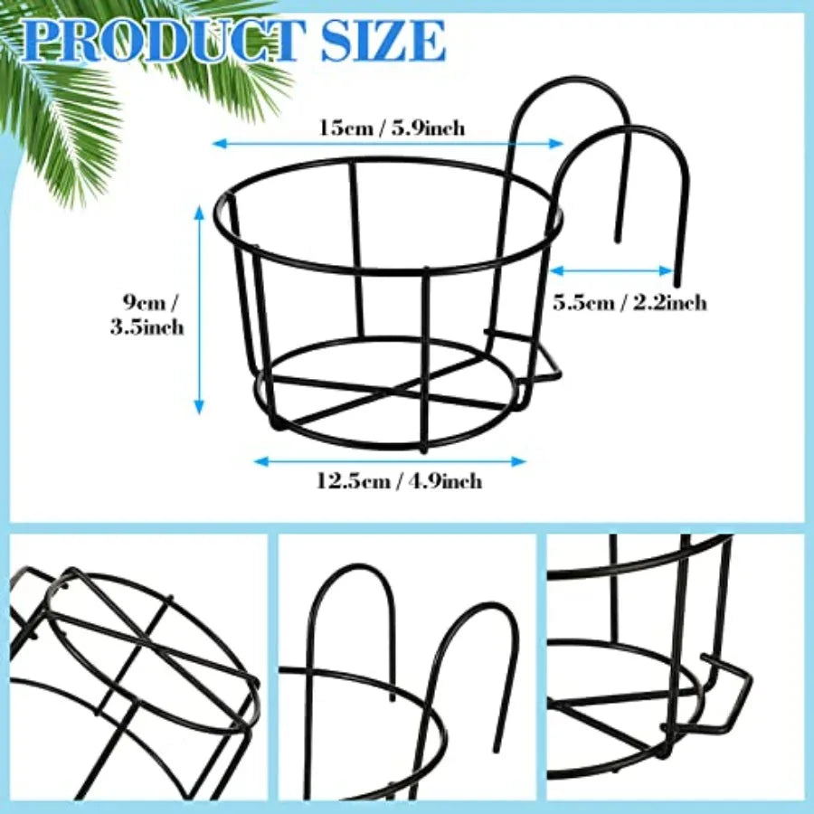 12 Pcs Hanging Railing Planters 6 Inch Flower Pot Holders Black Potted Stand Railing Planter Iron Rack Balcony Planter Baskets