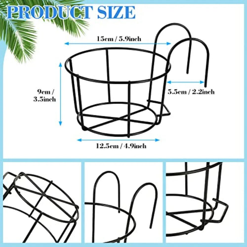 12 Pcs Hanging Railing Planters 6 Inch Flower Pot Holders Black Potted Stand Railing Planter Iron Rack Balcony Planter Baskets