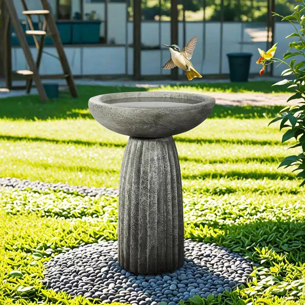 24.4 Fiber-Reinforced Concrete Bird Bath with Textured Pedestal for Outdoor Garden and Lawn Decor