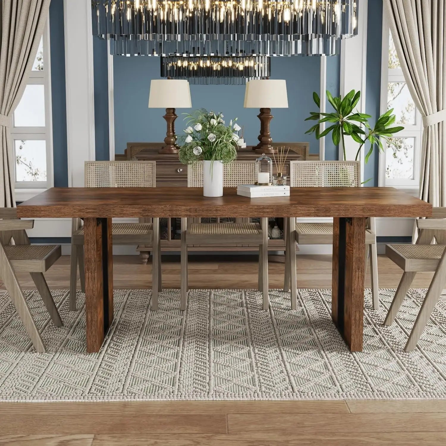 71" Rustic Dining Table Seats 6-8 Heavy Duty Legs Dining Room Retro