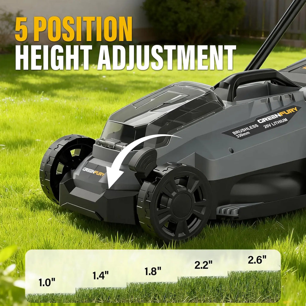 13 Inch Cordless Lawn Mower Compatible with Dewalt 20V MAX Battery Brushless Electric Mower with 8 Gallon Grass Bag 5 Level