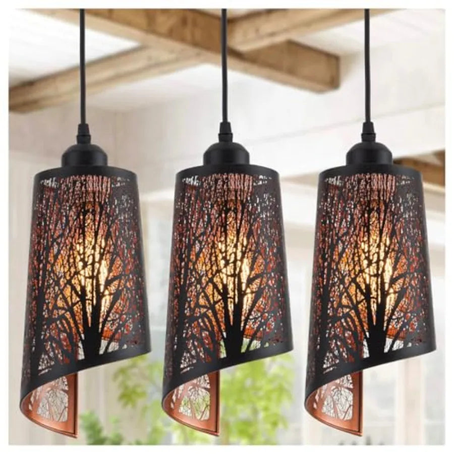 Vintage Mini Pendant Lighting with Finish Rustic Hollow-Carved Small Pendant Light for Kitchen