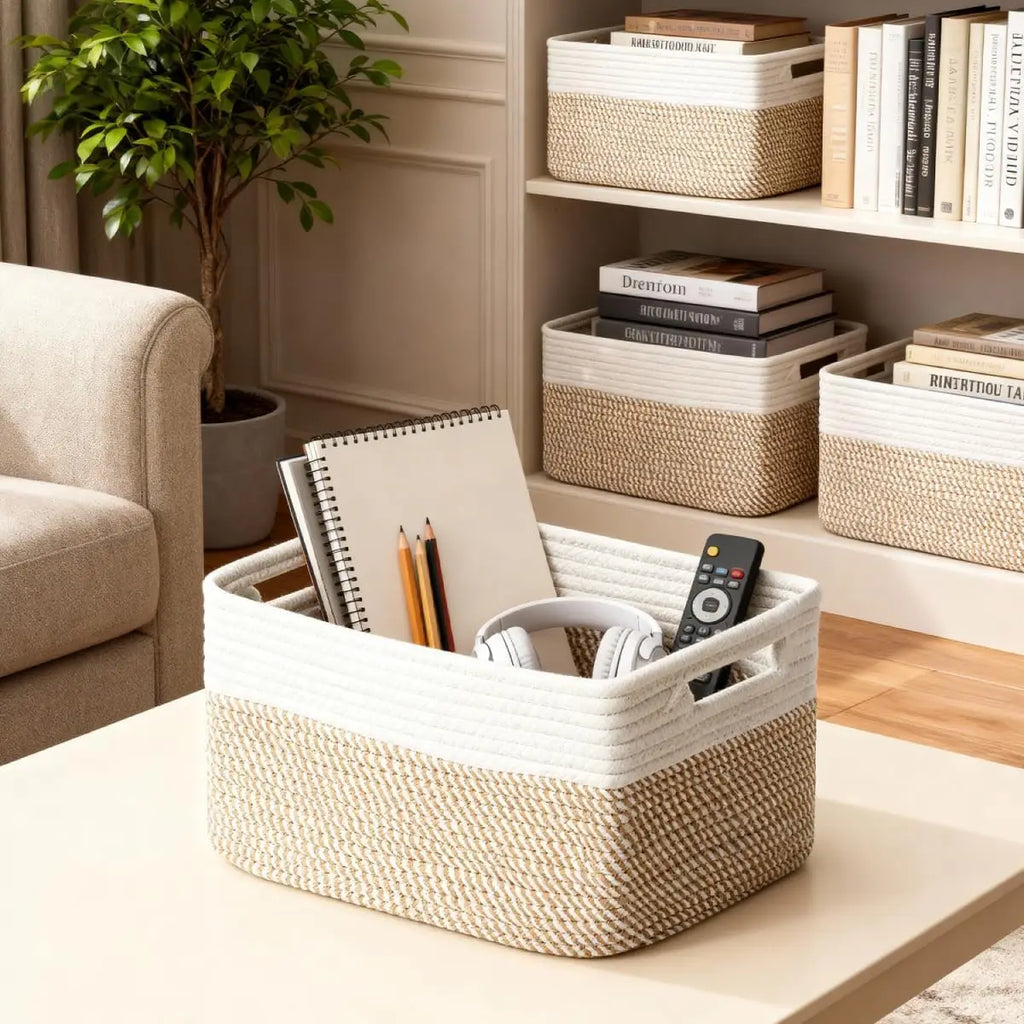 5 Pack Woven Storage Baskets for Shelves