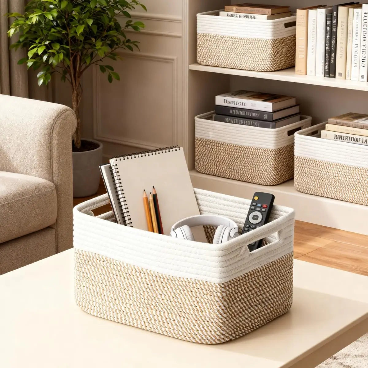 5 Pack Woven Storage Baskets for Shelves