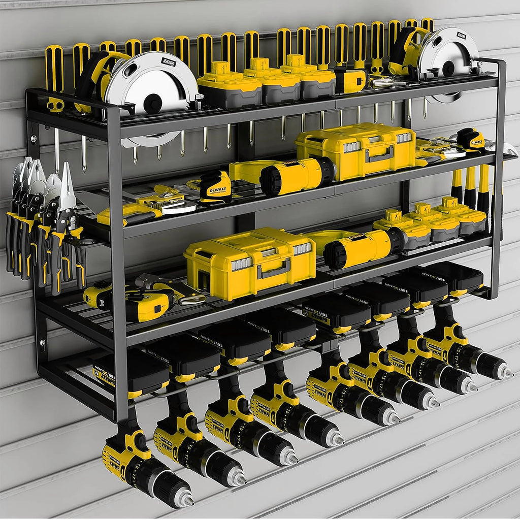 Power Tool Storage Rack 4 Layers Organizer-8 Tool Floating Shelf Wall Mount Heavy Duty Iron Drill Holder for Workbench