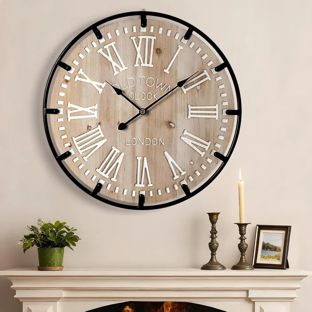 Farmhouse 30 Inch Extra Large Decorative Wall Clock with Metal Circle