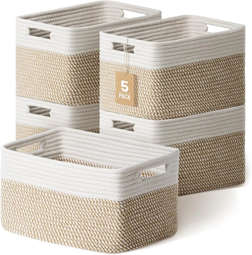 5 Pack Woven Storage Baskets for Shelves