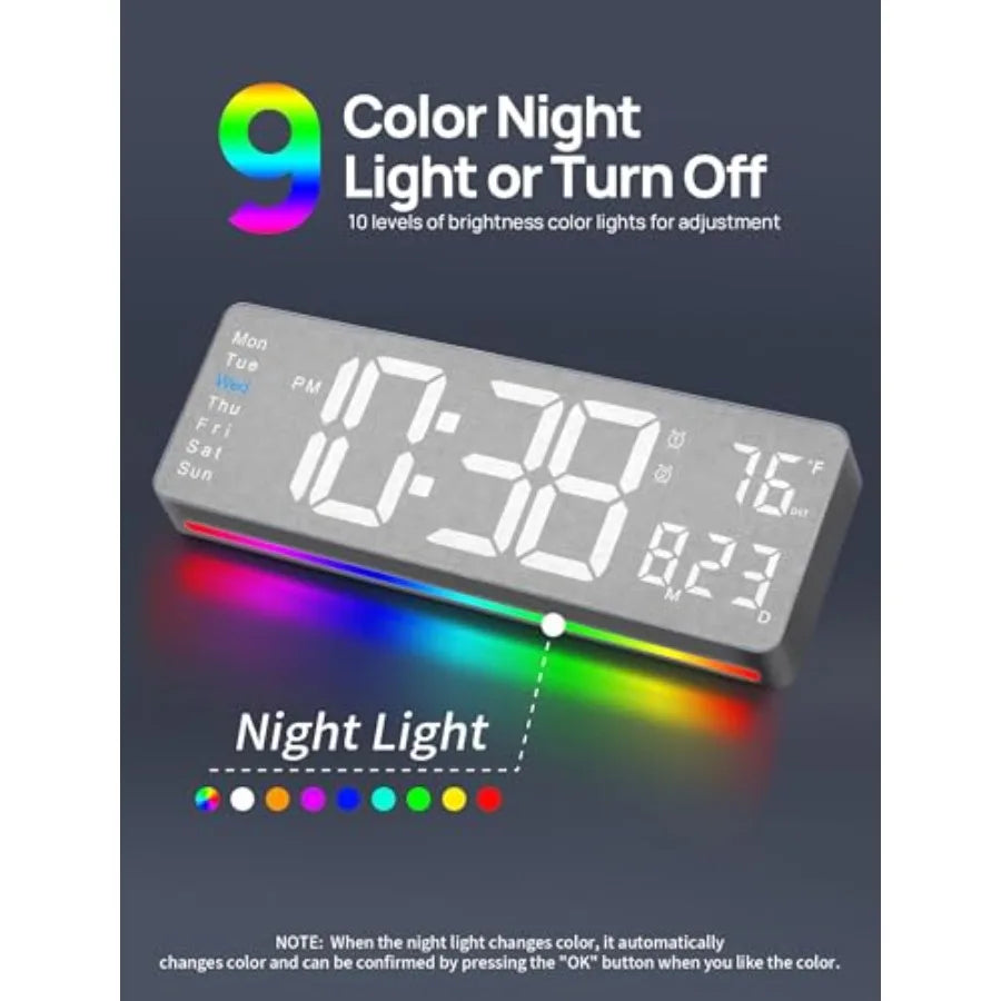 2026  16" Large Display Digital Clock with Remote Control, Auto-Dimming Wall Clock with Night Light,
