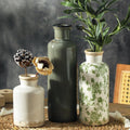 Set of 3, Ceramic Vintage Flower Vases, Kitchen Living Room Office - Green and Beige