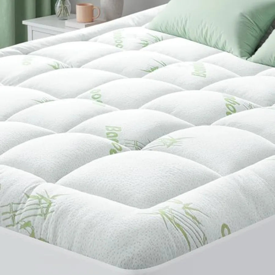 Mattress Topper - Thick Bamboo-Viscose Naturally Cooling Pillow Top Mattress Pad Breathable Fluffy Soft Mattress pad for Back P