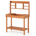 Wooden Potting Bench Table 61" Garden Planting Workstation with 3-Tier Open Shelf-Brown