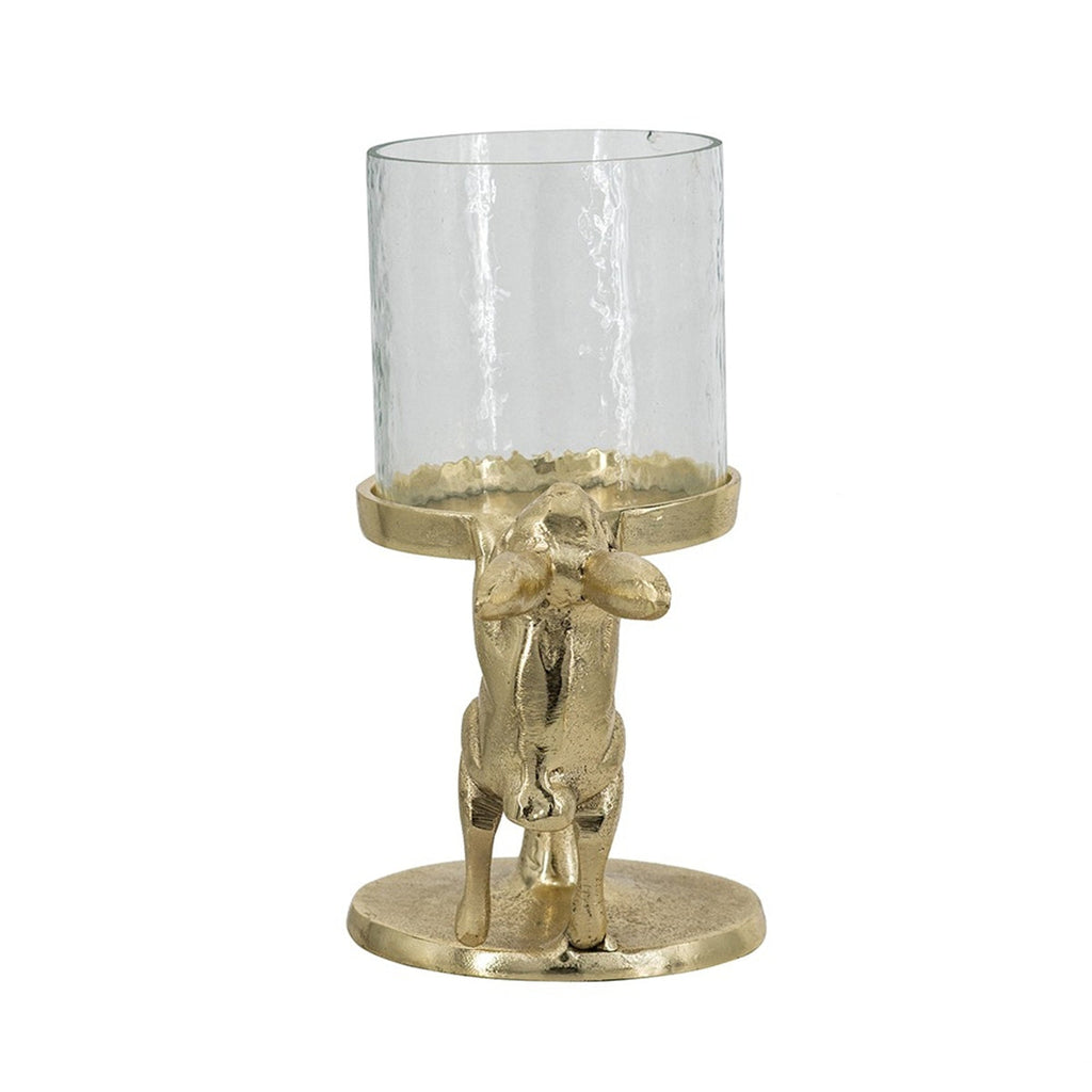 Gold Rabbit Pillar Candle Holder with Clear Glass Hurricane Shade