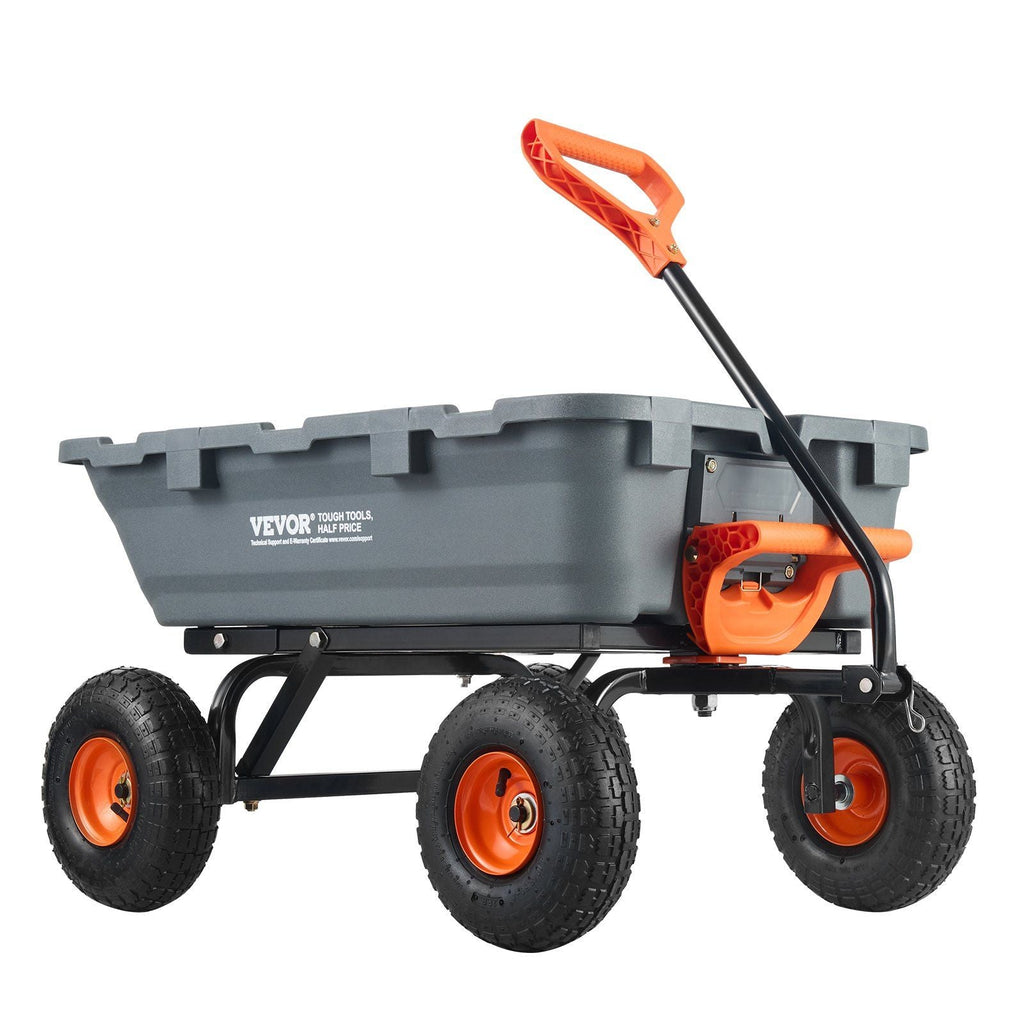 VEVOR Garden Cart, Durable Poly Dump Cart with Simple Assembly Steel Structure, Versatile Dump Wagon with Dual-Function Handle, Handy Wheelbarrow with 800 lbs Load Capacity, 10 inch Wheels