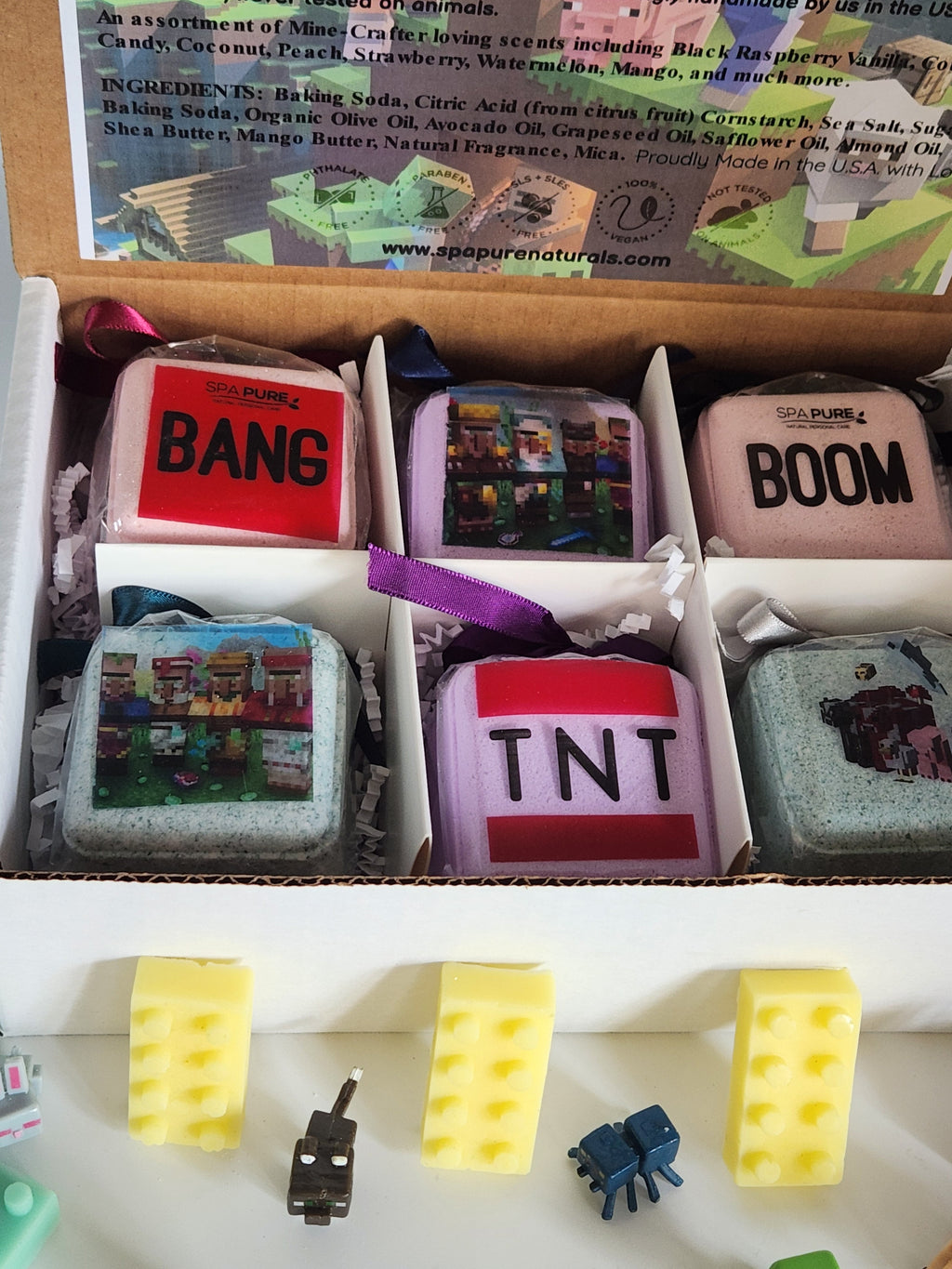 Bath Bombs for Kids with MineCrafter Toys Inside - BANG - BOOM - TNT - MADE in US, Natural Ingredients (6 Count) Pack of 1