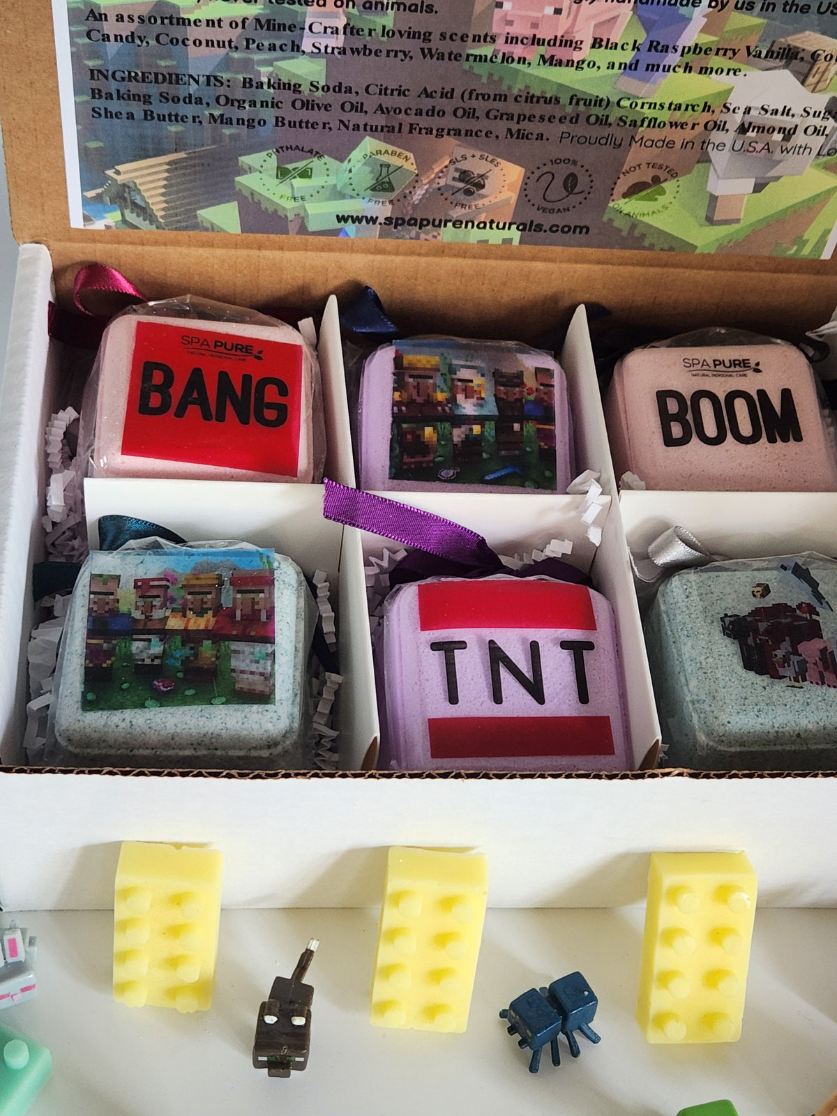 Bath Bombs for Kids with MineCrafter Toys Inside - BANG - BOOM - TNT - MADE in US, Natural Ingredients (6 Count) Pack of 1
